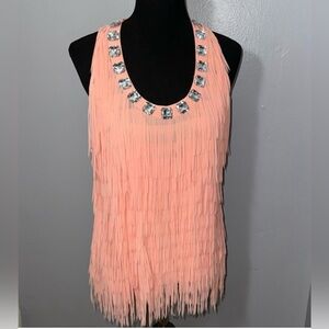 CACHE EMBELLISHED CORAL FRINGE TOP!